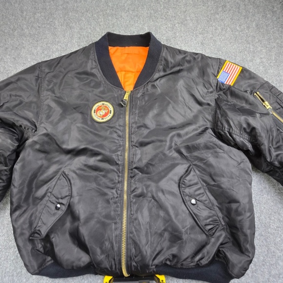 Vintage USMC Marines Bulldogs Jacket MA-1 Bomber  XXL- Quilted Nylon Black - Picture 2 of 11